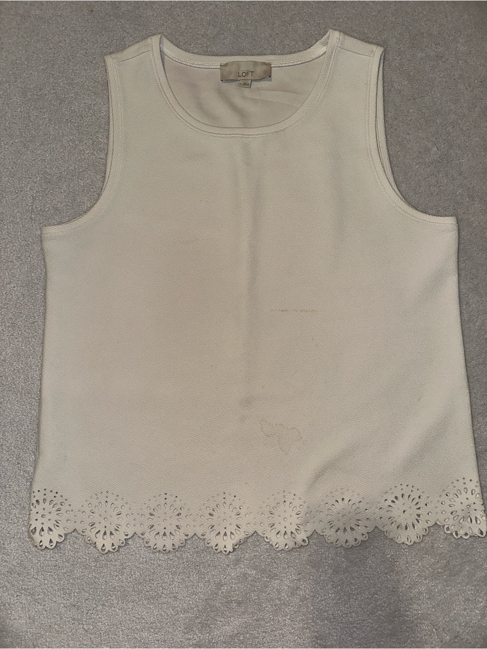 LOFT Cream Sleeveless Eyelet Hem Knit Tank